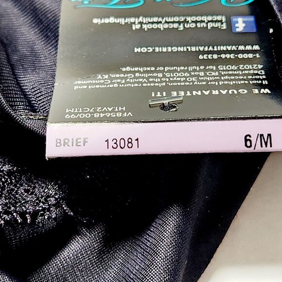 Vanity Fair 13081 Nylon Brief Panties Flower Appliqué Womens 6 M Black NWT New - Picture 5 of 7